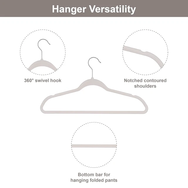 Alt view image 2 of 6 - Better Homes & Gardens Beige Ultra Slim Velvet Non-Slip Clothes Hangers 30-Pack