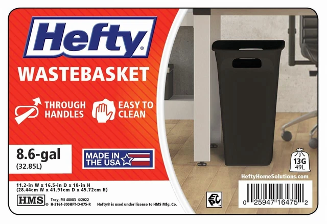 Alt view image 7 of 7 - Hefty Kitchen Trash Can 8.8Gallon Plastic Open Top Garbage Bucket with No Lid, Black