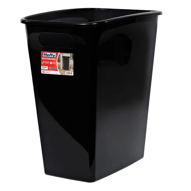 Alt view image 6 of 7 - Hefty Kitchen Trash Can 8.8Gallon Plastic Open Top Garbage Bucket with No Lid, Black