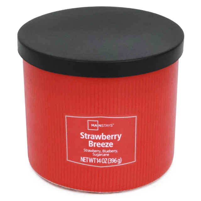 Alt view image 5 of 6 - Mainstays 3-Wick Candle Textured Wrap Strawberry Breeze, 14 oz
