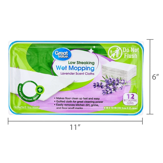 Alt view image 2 of 5 - Great Value Low Streaking Wet Mopping Cloths, Lavender Scent, 12 Count