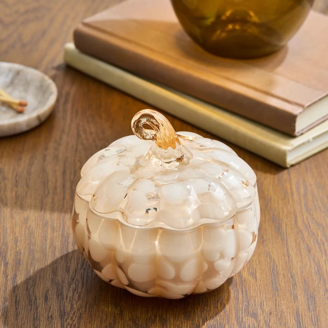 Alt view image 4 of 7 - Better Homes & Gardens 2-Wick 8oz White Tortoiseshell Glass Pumpkin Jar Candle, Pumpkin Snickerdoodle Swirl