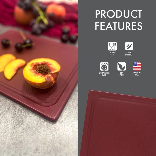 Alt view image 6 of 6 - Dexas 10 x 13 Poly Cutting Board with Juice Well, Merlot
