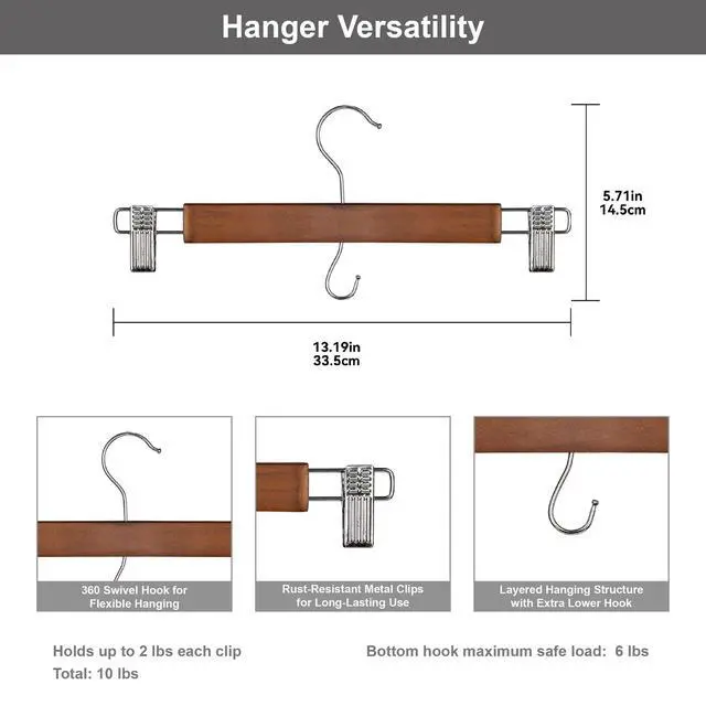 Alt view image 3 of 6 - Better Homes & Gardens Pant & Skirt Hangers, Walnut Wood, 3 Pack