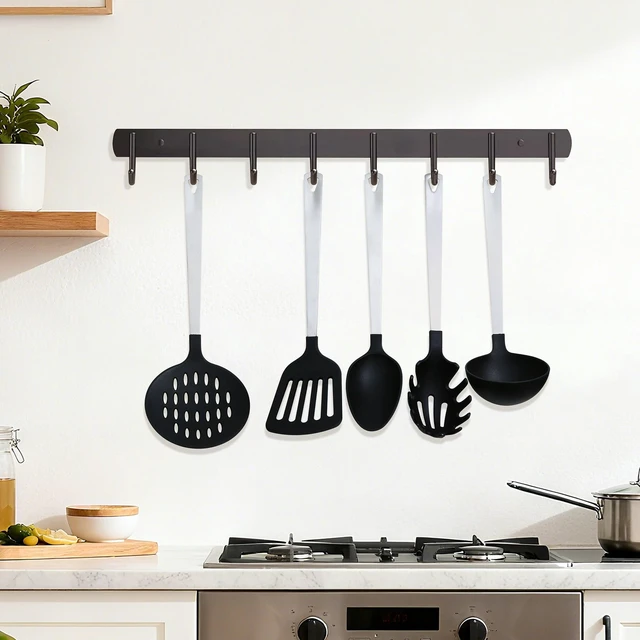 Alt view image 6 of 7 - Mainstays 5-Piece Stainless Steel and Nylon Kitchen Utensil Set - Spoon, Turner, Skimmer, Pasta Server, Ladle