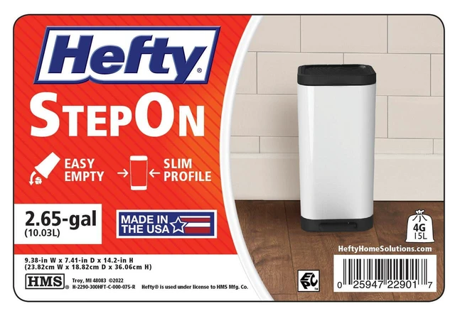 Alt view image 2 of 5 - Hefty 2.6 Gallon Small Plastic Step Trash Can with Foot Pedal Lid, White