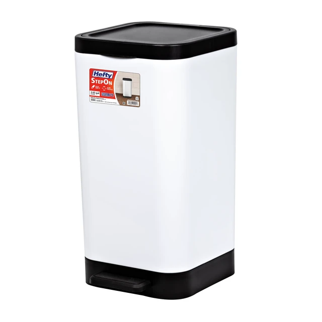 Alt view image 3 of 5 - Hefty 2.6 Gallon Small Plastic Step Trash Can with Foot Pedal Lid, White