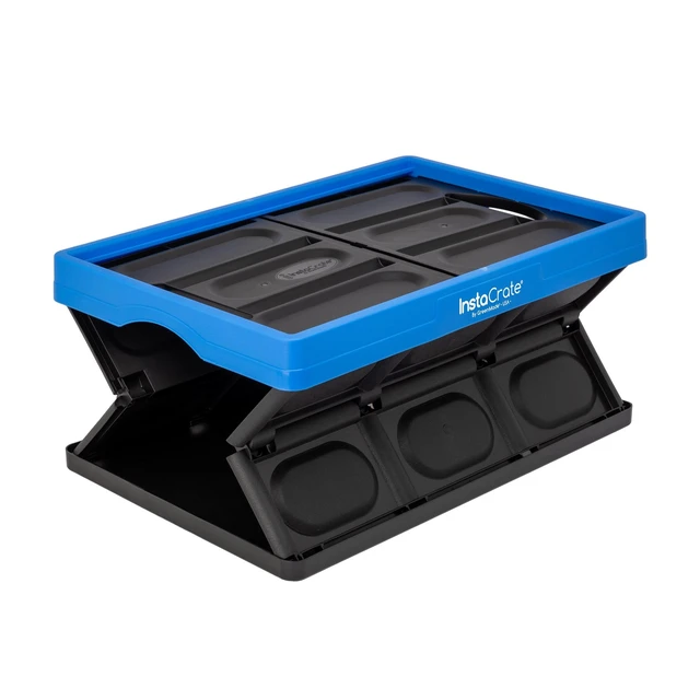 Alt view image 2 of 6 - Greenmade Instacrate 12-Gallon Collapsible Plastic Storage Bin with Handles, Black and Blue
