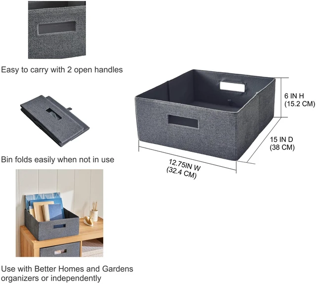 Alt view image 5 of 7 - Better Homes & Gardens Half-Size Fabric Storage Bin Gray