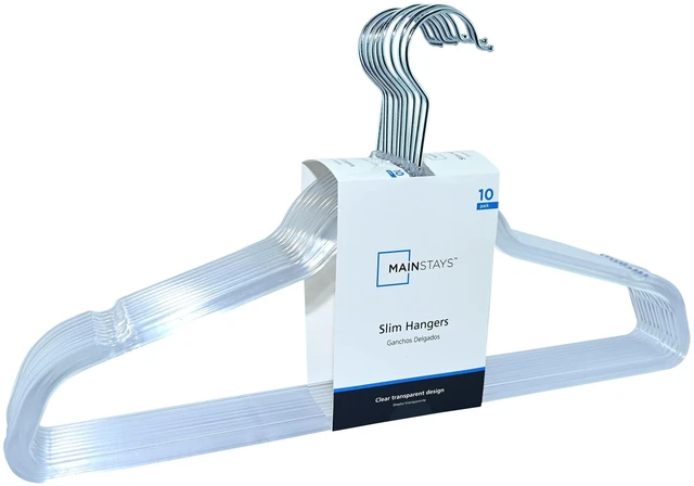 Main image of Mainstays Plastic Clothes Hangers with Slim Swivel Hook, Clear, 10 Pack