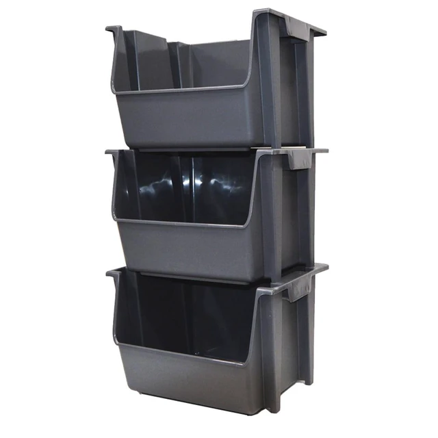 Alt view image 2 of 6 - Mighty Tuff Garage Stacking Storage Bin, Plastic, Gray