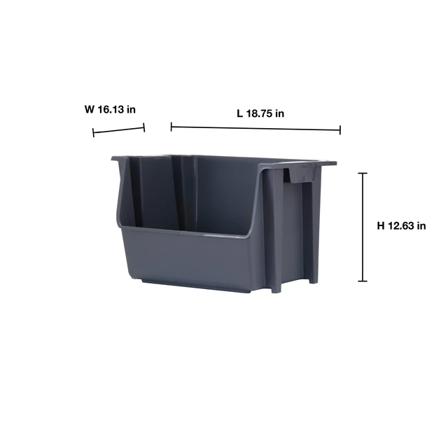 Alt view image 4 of 6 - Mighty Tuff Garage Stacking Storage Bin, Plastic, Gray