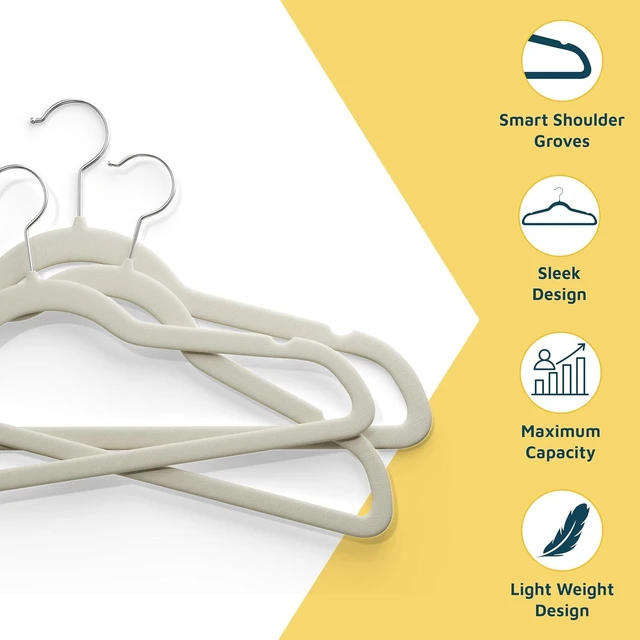 Alt view image 6 of 7 - Lifemaster Velvet Clothes Hangers with 360 Degree Swivel Hook & Non-Slip Shoulder Notch, 10lbs Capacity, Heavy Duty, Pack of 5, Ivory