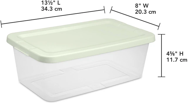 Alt view image 2 of 6 - Sterilite 6 Quart Storage Boxes, Set of 10, Clear Plastic Storage Bin with Snap-on Lid, Light Green