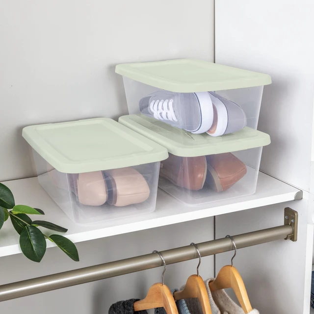 Alt view image 6 of 6 - Sterilite 6 Quart Storage Boxes, Set of 10, Clear Plastic Storage Bin with Snap-on Lid, Light Green