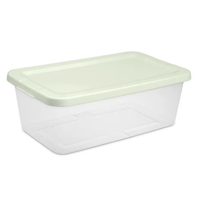 Alt view image 4 of 6 - Sterilite 6 Quart Storage Boxes, Set of 10, Clear Plastic Storage Bin with Snap-on Lid, Light Green