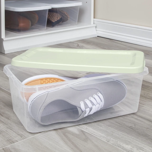 Alt view image 5 of 6 - Sterilite 6 Quart Storage Boxes, Set of 10, Clear Plastic Storage Bin with Snap-on Lid, Light Green