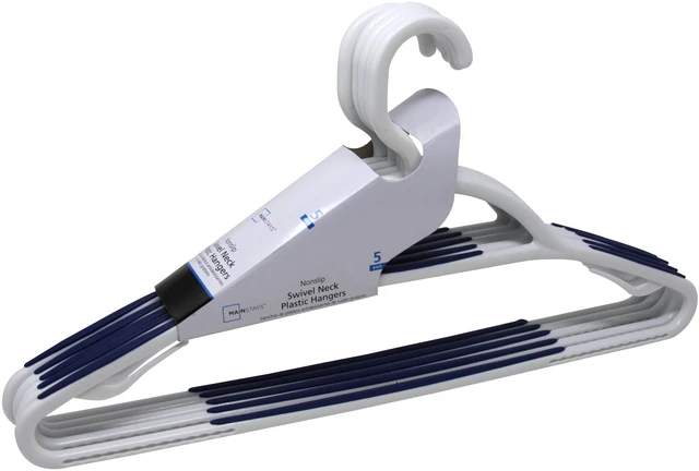 Main image of Mainstays Non-Slip Plastic Swivel Neck Clothing Hangers, 5 Count, White & Blue, Adult