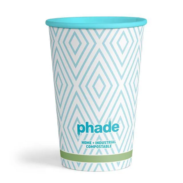 Alt view image 3 of 7 - Phade 16 oz Compostable Paper Hot Cups with Lids, 20 Count, Blue Diamond Design