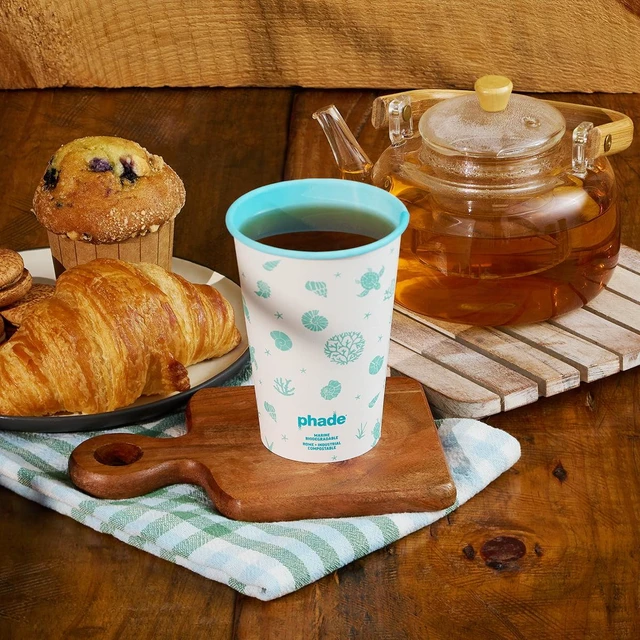 Alt view image 2 of 5 - Phade 16 oz Compostable Paper Hot Cups with Lids, 10 Count, Sealife Design