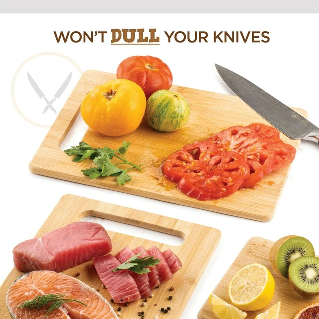 Alt view image 6 of 6 - Bamboo Cutting Board Set of 3, Knife Friendly Wood Chopping Board for Meat, Vegetables, Fruits, Cheese, Serving Tray with Handles
