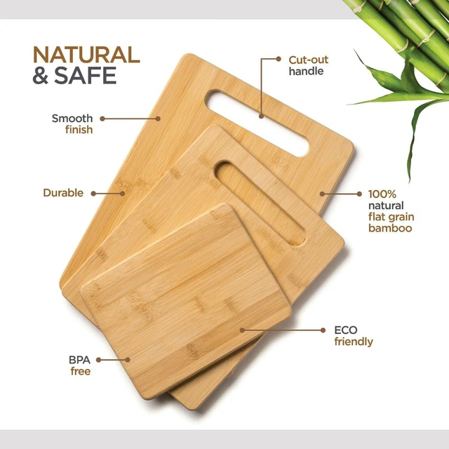 Alt view image 4 of 6 - Bamboo Cutting Board Set of 3, Knife Friendly Wood Chopping Board for Meat, Vegetables, Fruits, Cheese, Serving Tray with Handles