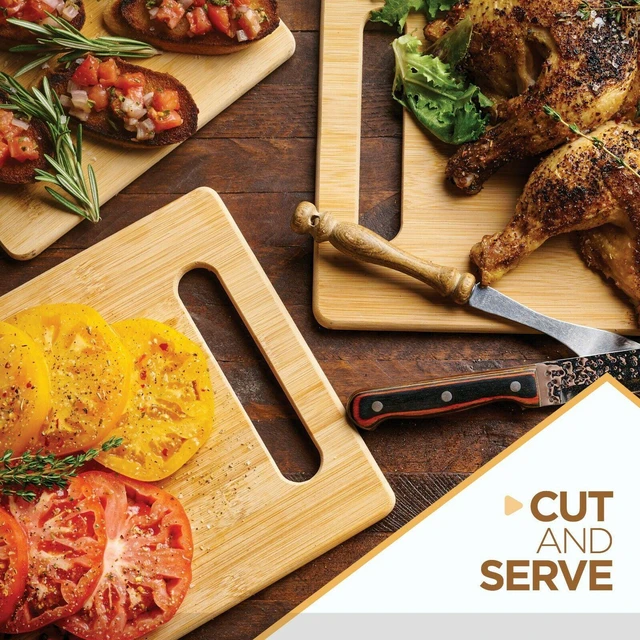 Alt view image 2 of 6 - Bamboo Cutting Board Set of 3, Knife Friendly Wood Chopping Board for Meat, Vegetables, Fruits, Cheese, Serving Tray with Handles