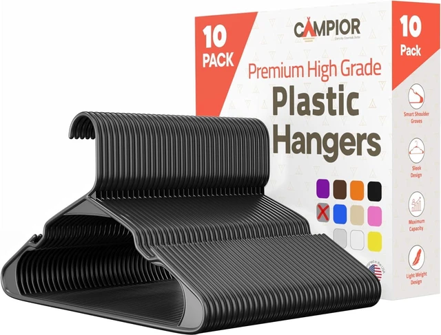 Main image of Gray Plastic Hangers 10 Pack - Heavy-Duty Slim Space-Saving Durable Lightweight PP Hangers with Non-Slip Shoulder Notches for Slip Dresses, Suits, Jackets & Camisoles