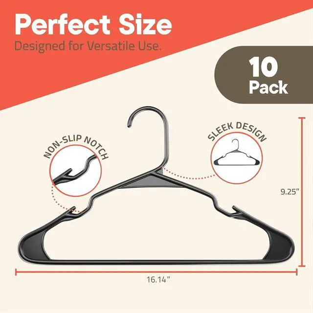 Alt view image 3 of 6 - Gray Plastic Hangers 10 Pack - Heavy-Duty Slim Space-Saving Durable Lightweight PP Hangers with Non-Slip Shoulder Notches for Slip Dresses, Suits, Jackets & Camisoles