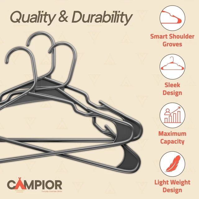Alt view image 6 of 6 - Gray Plastic Hangers 10 Pack - Heavy-Duty Slim Space-Saving Durable Lightweight PP Hangers with Non-Slip Shoulder Notches for Slip Dresses, Suits, Jackets & Camisoles
