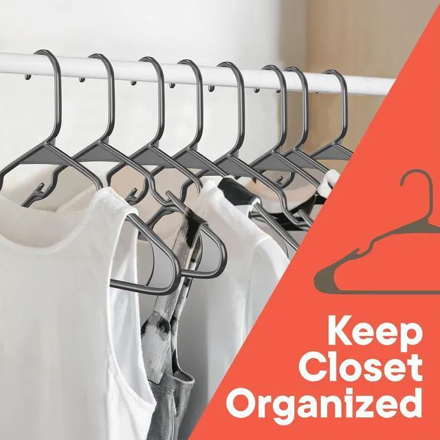 Alt view image 4 of 6 - Gray Plastic Hangers 10 Pack - Heavy-Duty Slim Space-Saving Durable Lightweight PP Hangers with Non-Slip Shoulder Notches for Slip Dresses, Suits, Jackets & Camisoles