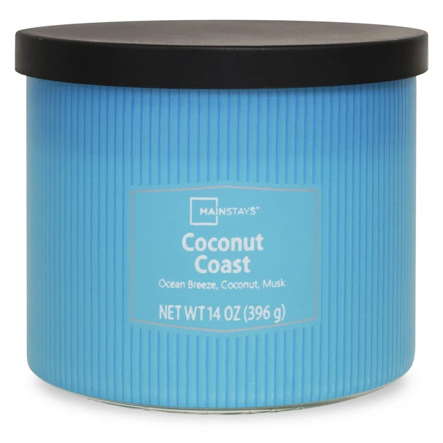 Alt view image 2 of 6 - Mainstays 3-Wick Textured Wrapped Candle, Coconut Coast Fragrance, 14 oz