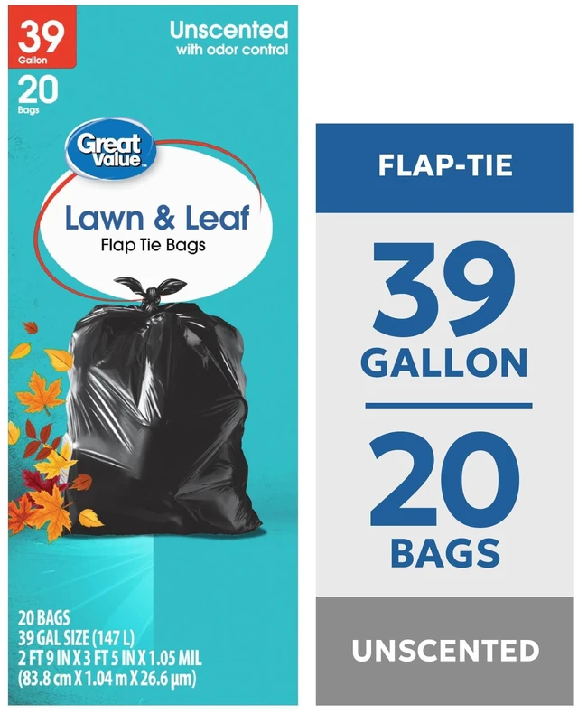 Main image of 39 Gallon Great Value Lawn & Leaf Flap Tie Bags, 20 Bags