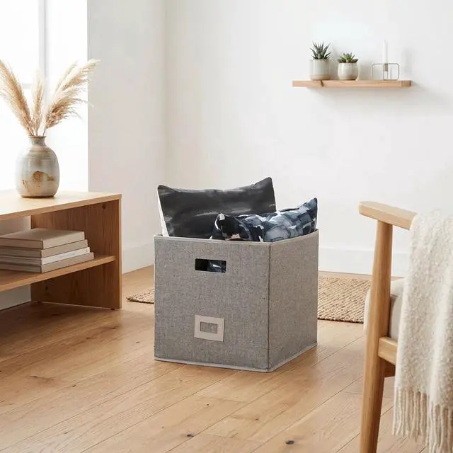 Alt view image 2 of 6 - Better Homes & Gardens Cube Storage Bin with Handles, 12.75in x 15in x 12.75in, Gray Polyester
