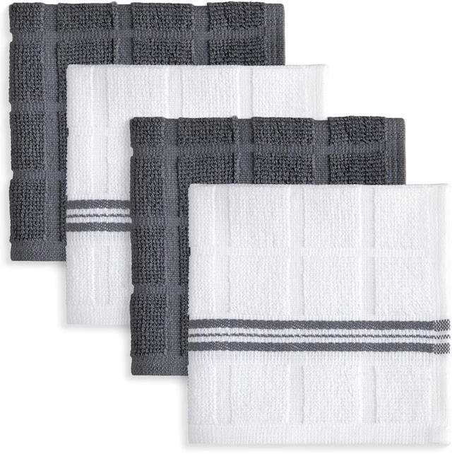 Main image of Mainstays 4 Pack Cotton Dishcloths, 12" x 12", Gray & White Stripe
