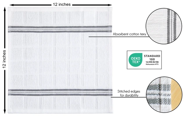 Alt view image 5 of 6 - Mainstays 4 Pack Cotton Dishcloths, 12" x 12", Gray & White Stripe