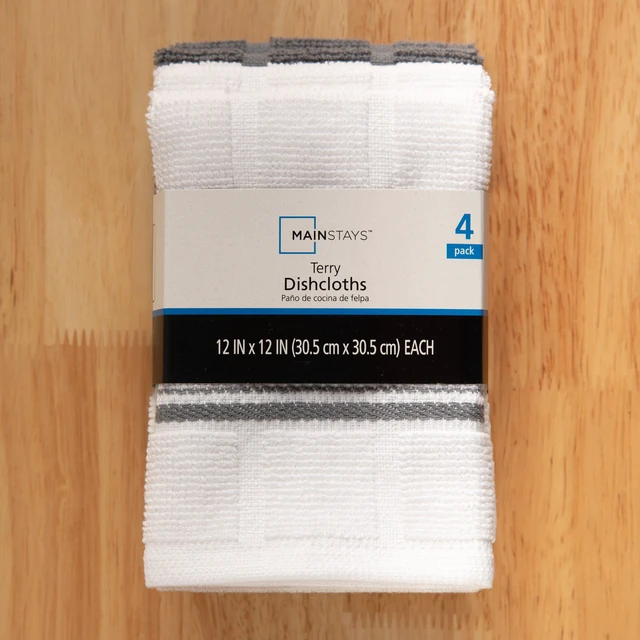 Alt view image 4 of 6 - Mainstays 4 Pack Cotton Dishcloths, 12" x 12", Gray & White Stripe