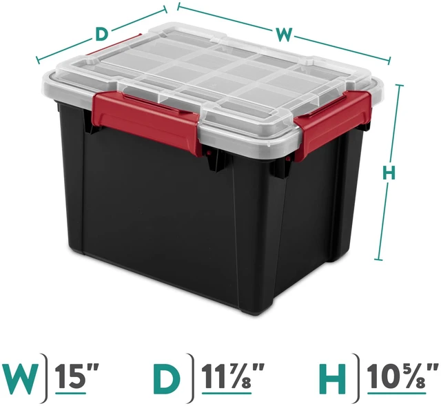 Alt view image 3 of 6 - Sterilite Small Gasket Tote, 5 Gallon IP68 Waterproof Plastic Storage Bin with Lid, Gasket Seal and Durable Latches, Black