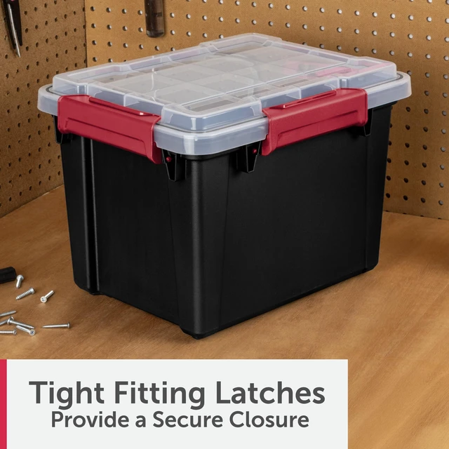 Alt view image 4 of 6 - Sterilite Small Gasket Tote, 5 Gallon IP68 Waterproof Plastic Storage Bin with Lid, Gasket Seal and Durable Latches, Black