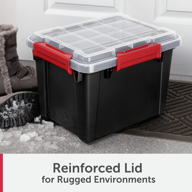 Alt view image 2 of 6 - Sterilite Small Gasket Tote, 5 Gallon IP68 Waterproof Plastic Storage Bin with Lid, Gasket Seal and Durable Latches, Black