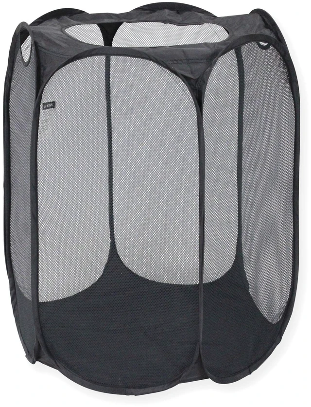 Main image of Pop-Up Hexagon Mesh Laundry Hamper, Black, Mainstays, with Heavy Duty Handles