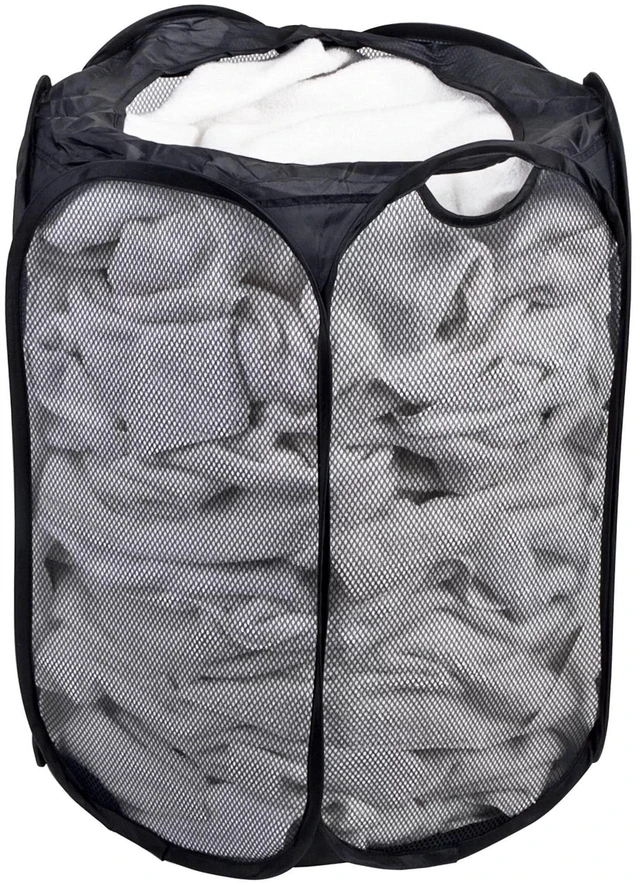 Alt view image 2 of 6 - Pop-Up Hexagon Mesh Laundry Hamper, Black, Mainstays, with Heavy Duty Handles