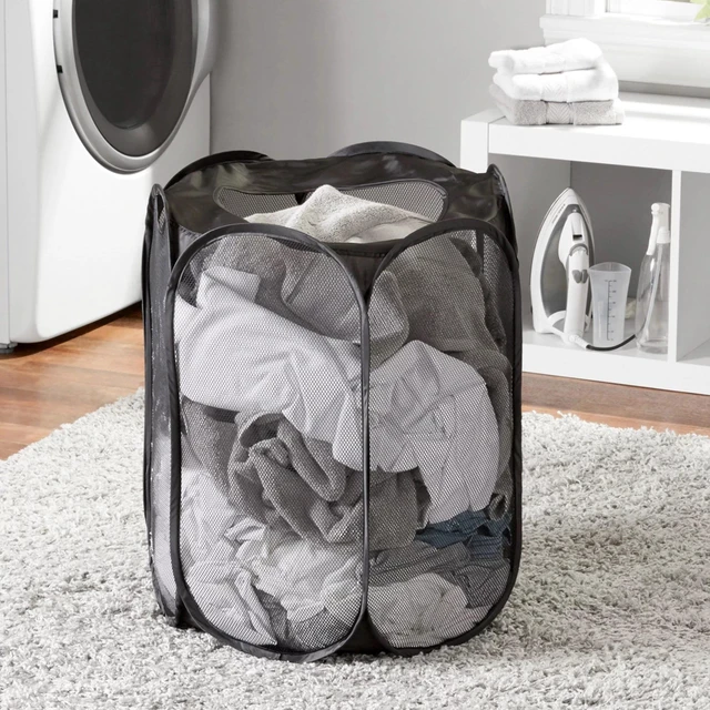 Alt view image 6 of 6 - Pop-Up Hexagon Mesh Laundry Hamper, Black, Mainstays, with Heavy Duty Handles