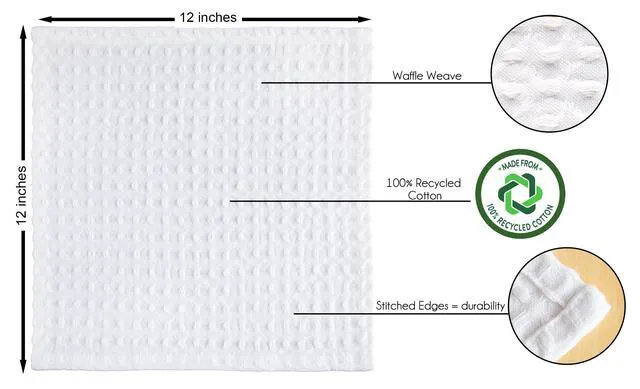 Alt view image 6 of 6 - Mainstays 4 Pack Recycled Cotton Waffle Weave Dishcloths, 12in x 12in, White