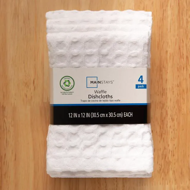 Alt view image 4 of 6 - Mainstays 4 Pack Recycled Cotton Waffle Weave Dishcloths, 12in x 12in, White