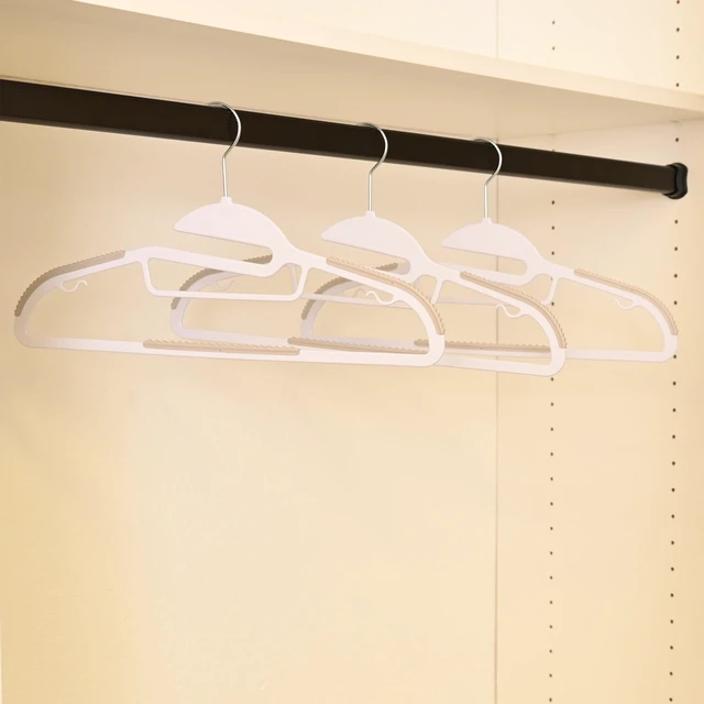 Alt view image 3 of 5 - Mainstays Easy Slip Plastic Clothes Hangers, Non-Slip, 10 Count, White/Grey Pumice