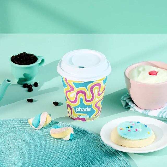 Alt view image 6 of 7 - Phade 12 oz Compostable Paper Hot Cups with Lids, 20 Count, Squiggle Design