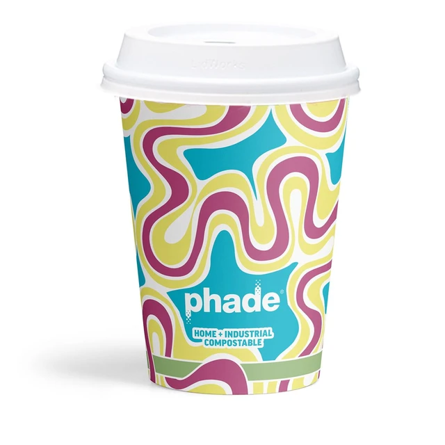 Alt view image 3 of 7 - Phade 12 oz Compostable Paper Hot Cups with Lids, 20 Count, Squiggle Design