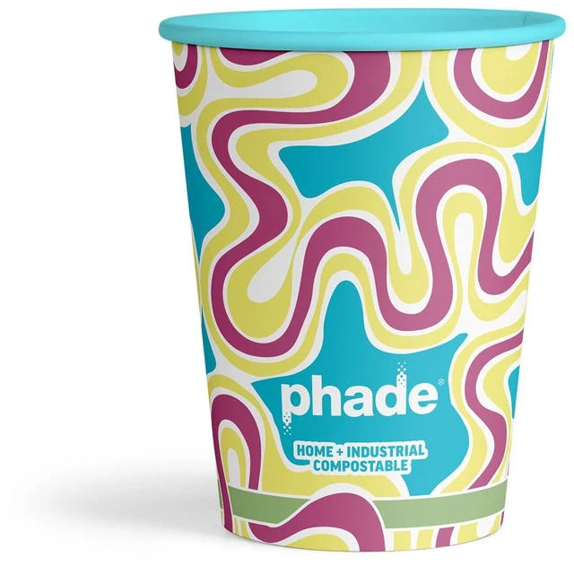 Alt view image 2 of 7 - Phade 12 oz Compostable Paper Hot Cups with Lids, 20 Count, Squiggle Design
