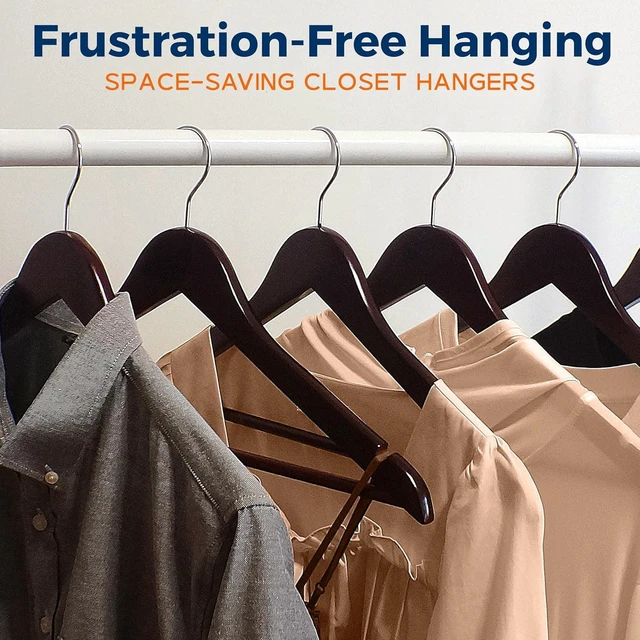 Alt view image 7 of 7 - Cherry Wooden Hangers 5-Pack, Heavy-Duty with 360 Swivel Hook, Non-Slip, Pants Bar & Shoulder Grooves, for Suits, Jackets, Dresses, Camisoles, Space-Saving, Smooth Finish